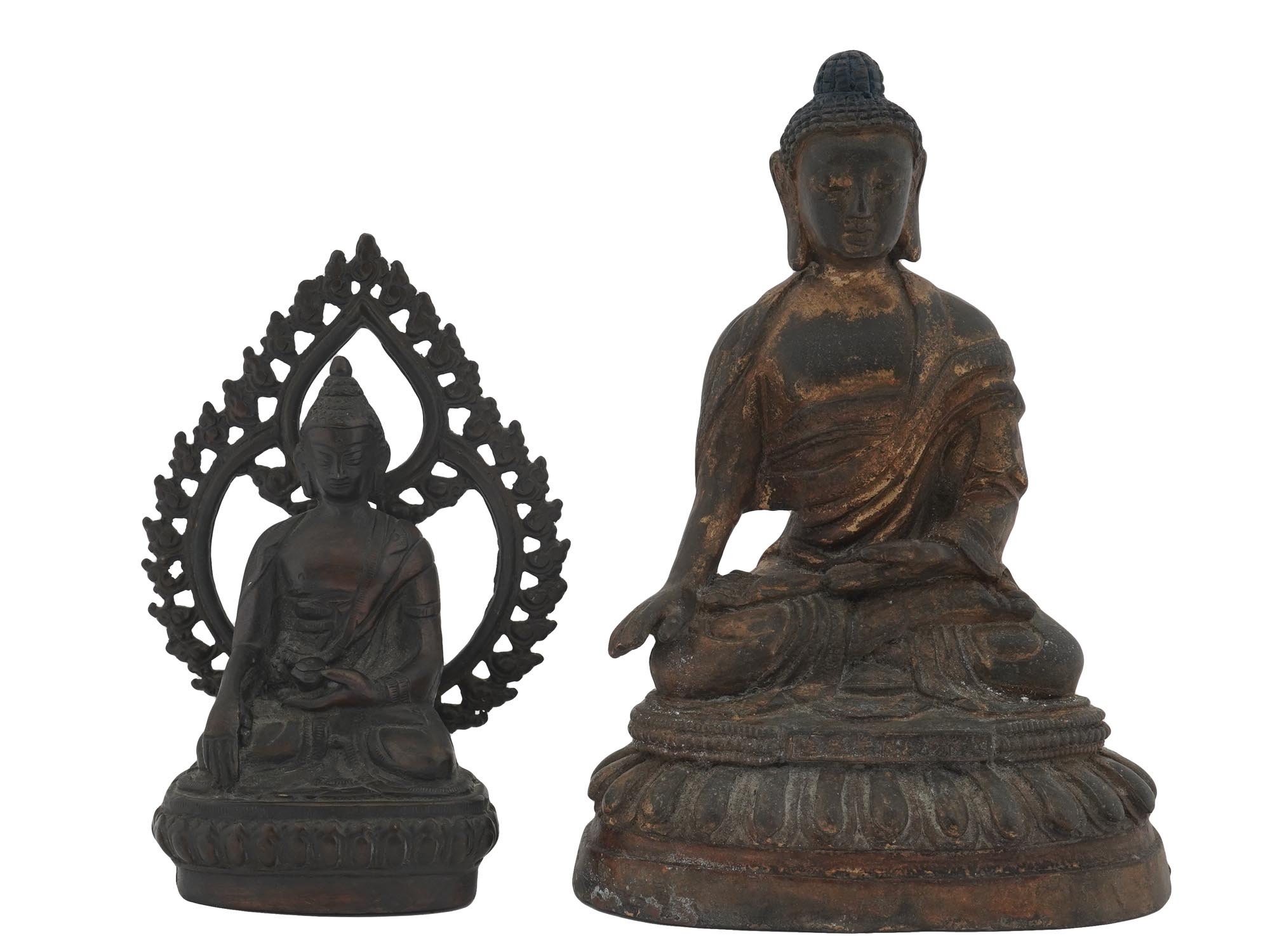 PAIR OF ASIAN PATINATED BRONZE STATUES OF BUDDHA PIC-0